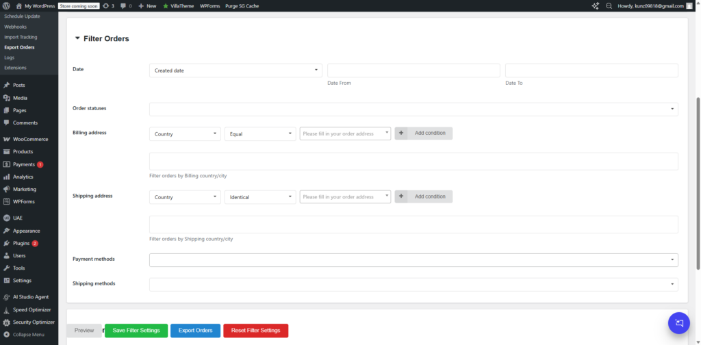 Orders Tracking for WooCommerce 导出订单 CSV