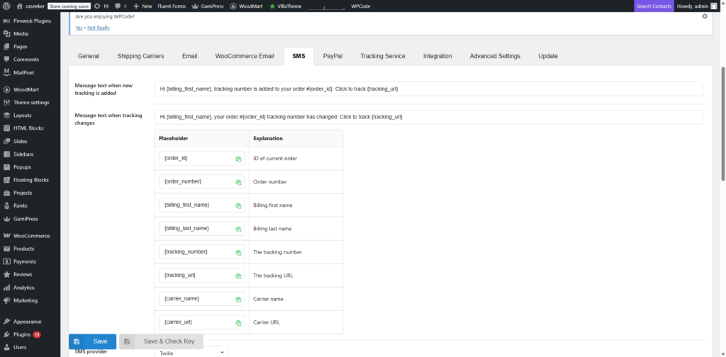 Orders Tracking for WooCommerce SMS 短信通知设置